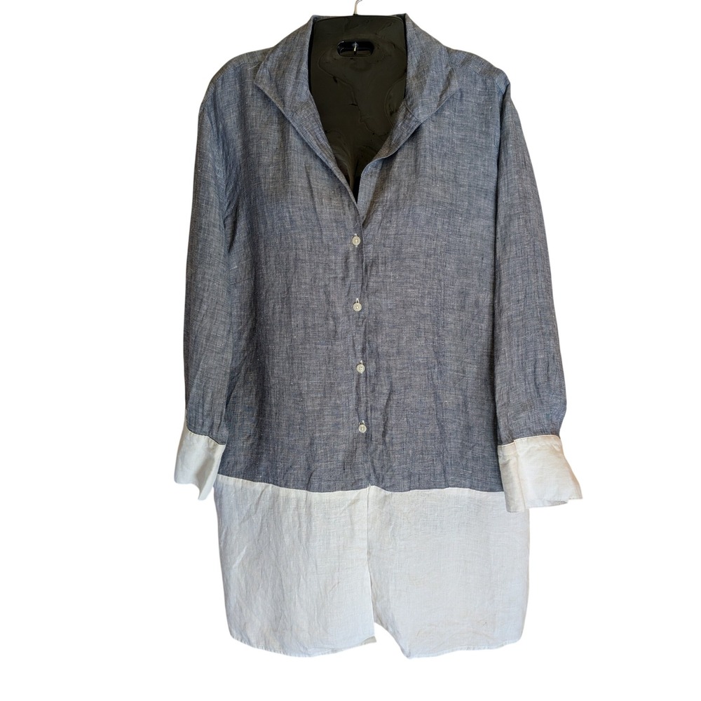 Brooks Brothers Button Tunic Top 16 100% Linen Relaxed Minimalist Preppy Chic
